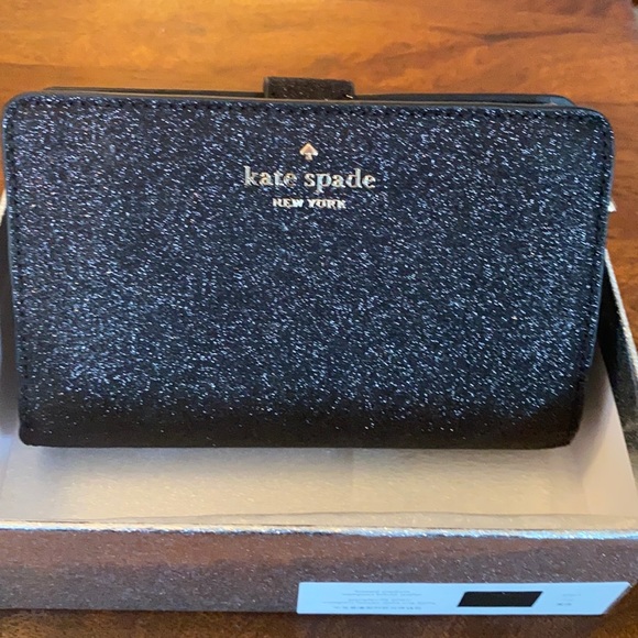 NIB- Kate Spade Lola glittery black medium bi-fold wallet - Picture 3 of 10